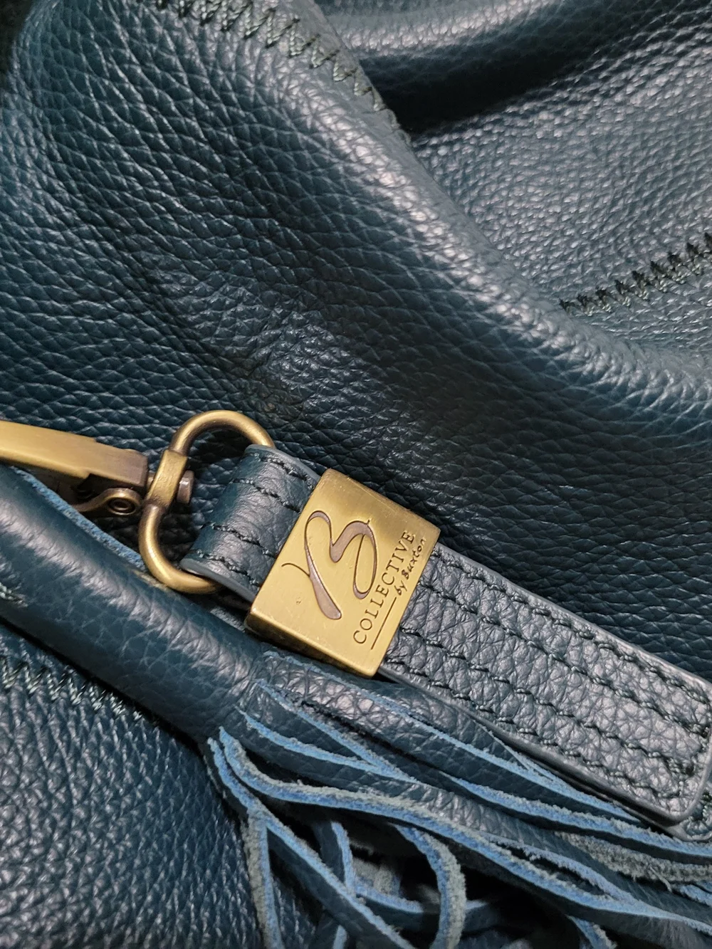 B. Collective Braided Handle Leather Hobo Bag - Teal Blue